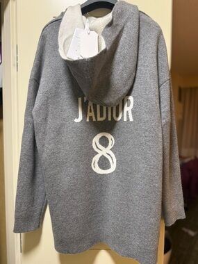 Gorgeous Christian Dior gray cashmere hooded sweater with J’adior 8 on back